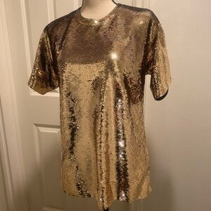 Michael Kors Women’s Gold Sequin Short Sleeve Top New xs- m